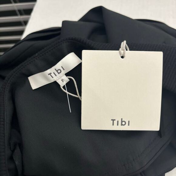 Tibi Ribbed Stretch Wool Paneled Crepe Straight Pants Black Size 8 NWT - Picture 4 of 4